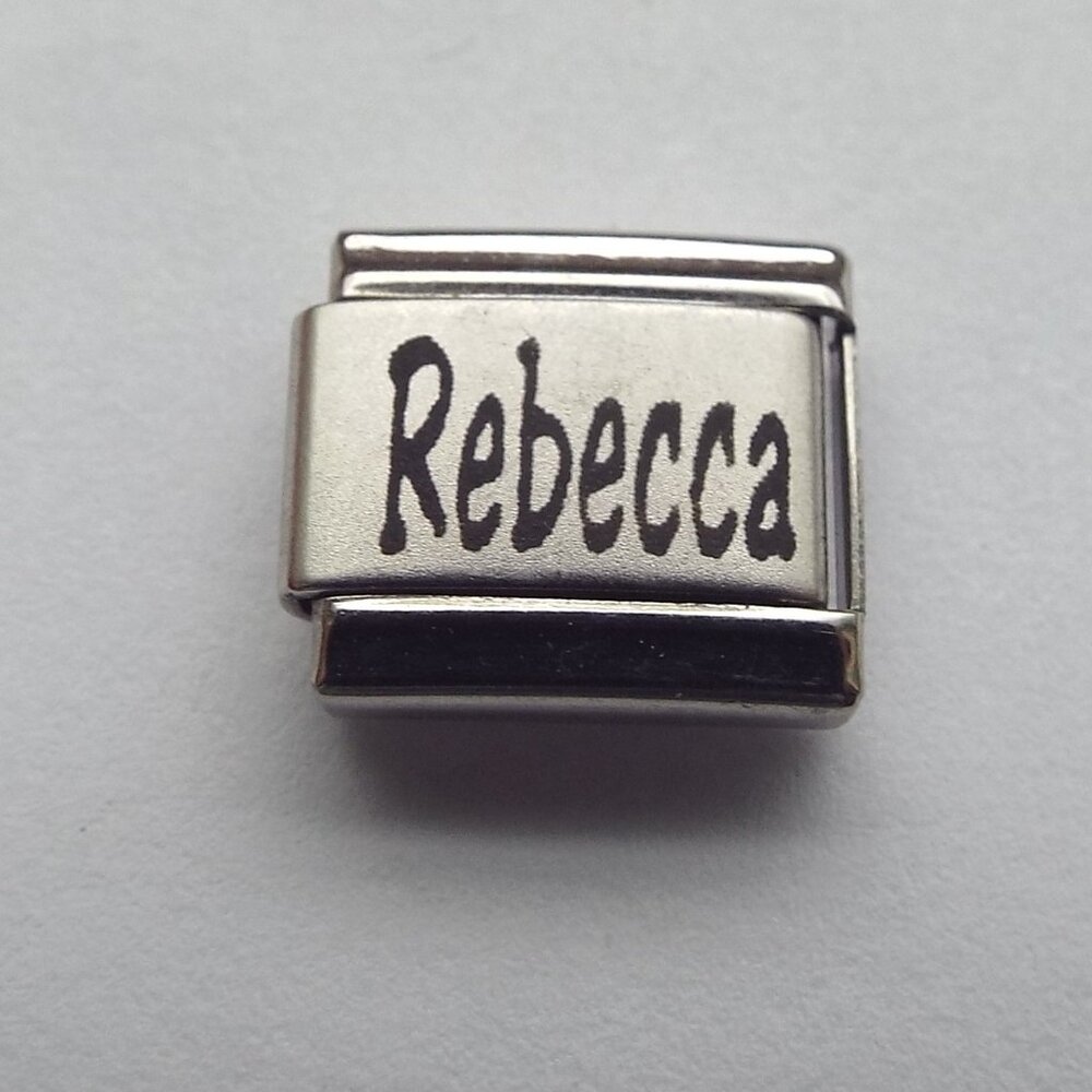Name Rebecca laser 9mm stainless steel italian charm bracelet link new